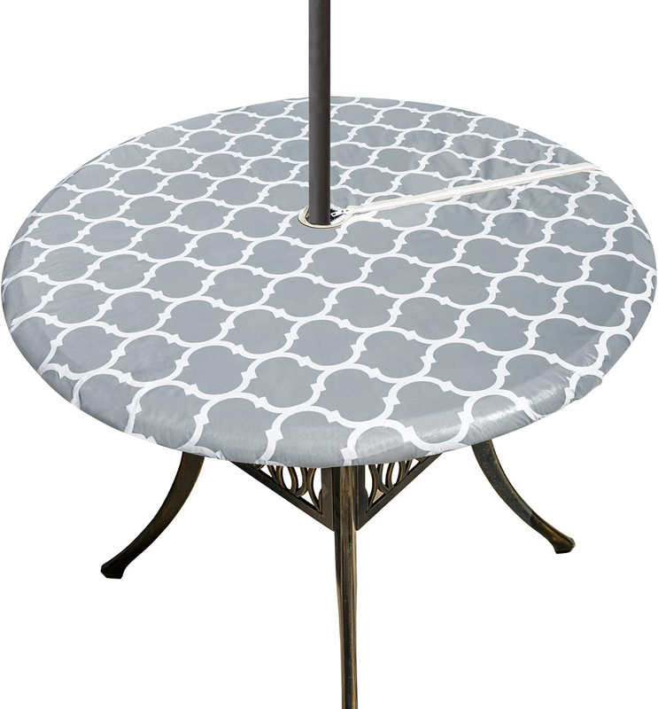 Vinyl Tablecloth with Umbrella Hole and Zipper round Fitted 100% Waterproof Pati