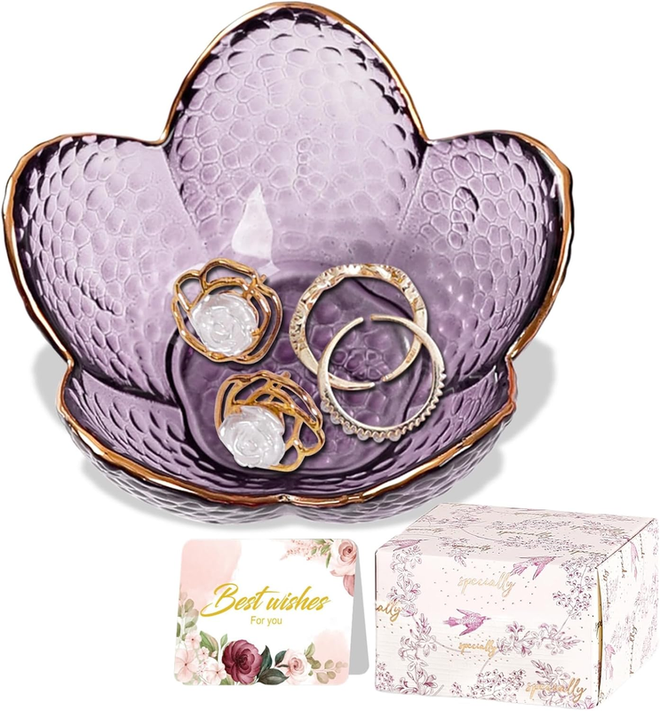 Purple Flower Jewelry Dish Glass Ring Holder Dish Jewelry Tray