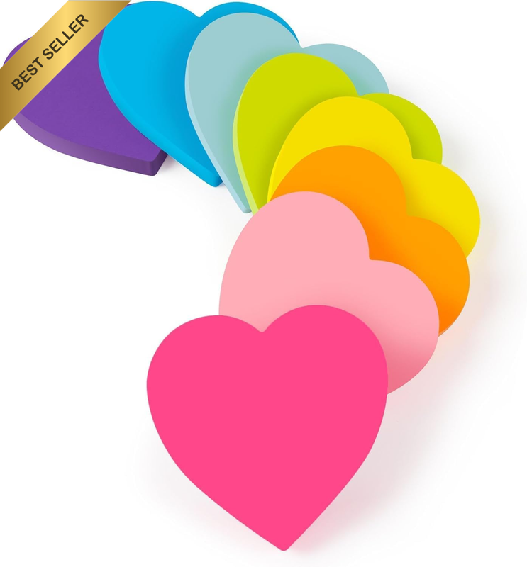 656 Heart-Shaped Sticky Notes, 3X3 Inches, Fluorescent 8-Color Combination, Cute