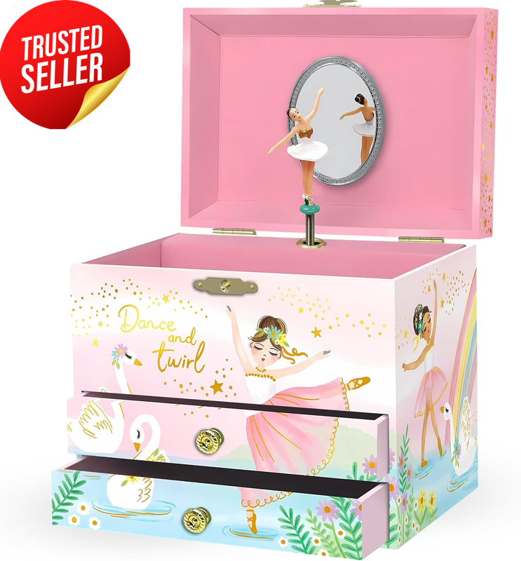 Musical Ballerina Jewellery Box Pink Kids Ages 3-10