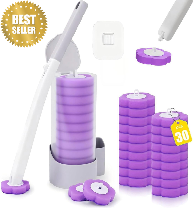 Disposable Toilet Brush, Set of 30 Toilet Brushes, with 30Pcs Toilet Wand Refill