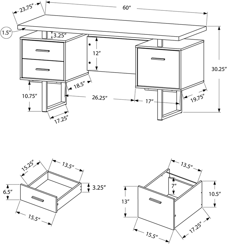 Dark Taupe Reclaimed-Look/Silver Metal Office Desk, 60-Inch