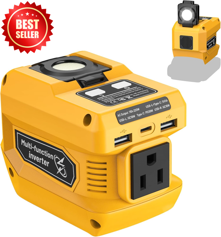 220W Power Inverter 20V Battery 110V AC USB Type-C 400LM LED Worklight US