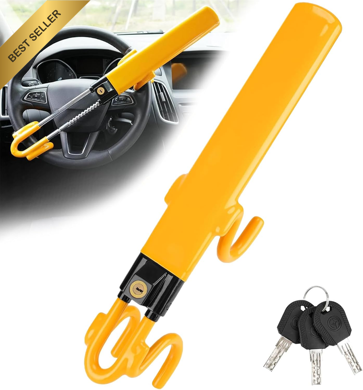 Retractable Car Steering Wheel Lock with 3 Keys, Club Lock Heavy-Duty anti Theft