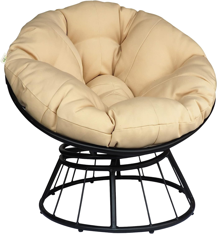 Indoor/Outdoor Papasan Chair, 360° Swivel Circle Chair, Anti-Rust Black Frame So