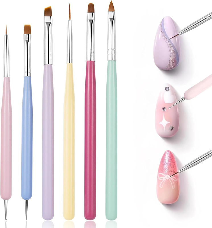 6-Piece Nail Art Brush Set – Professional Gel Liner & Dotting Pens with Metal Ha