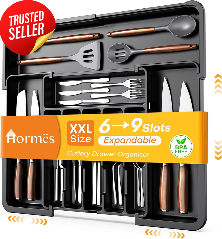Cutlery Organiser Expandable 6-9 Compartments Black