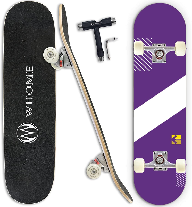 WHOME NEW Skateboard Complete 31 x 8 Concave Double Kick Maple Deck Kids Violet.