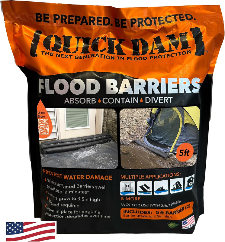 QD65-2 5' Barrier Water Flood Dam Bags, 2 Pack, Black