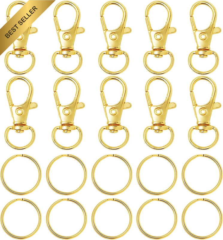 100PCS Premium Lobster Clasp with Key Rings,Swivel Snap Hooks for Keychain Clip