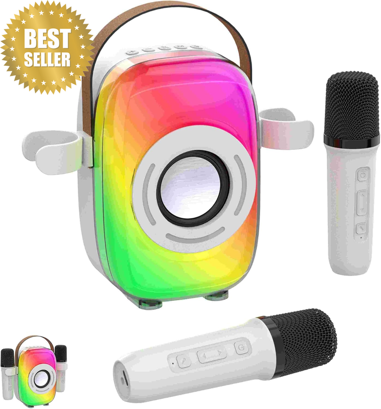 Mini Karaoke Machine Bluetooth Speaker 2 Wireless Mics Stand Kids Gift