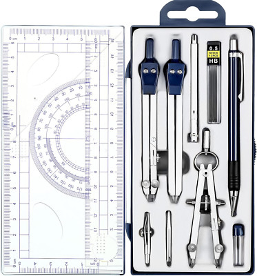 Outus 13 Pieces Math Compass and Protractors Set Geometry Tools Kit Metal Geomet