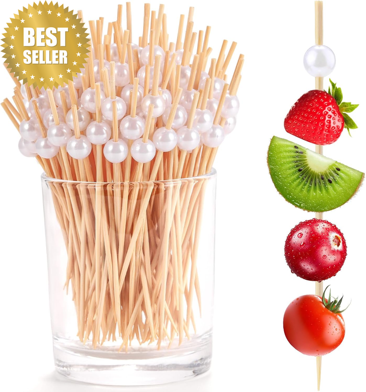 200 Pack Cocktail Picks 4.7 Inch, Bamboo Toothpicks for Appetizers