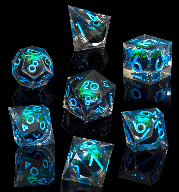 Beholder'S Dragon Eye DND Dice Set, Liquid Core Cat Eye Sharp Edged Resin Dice f