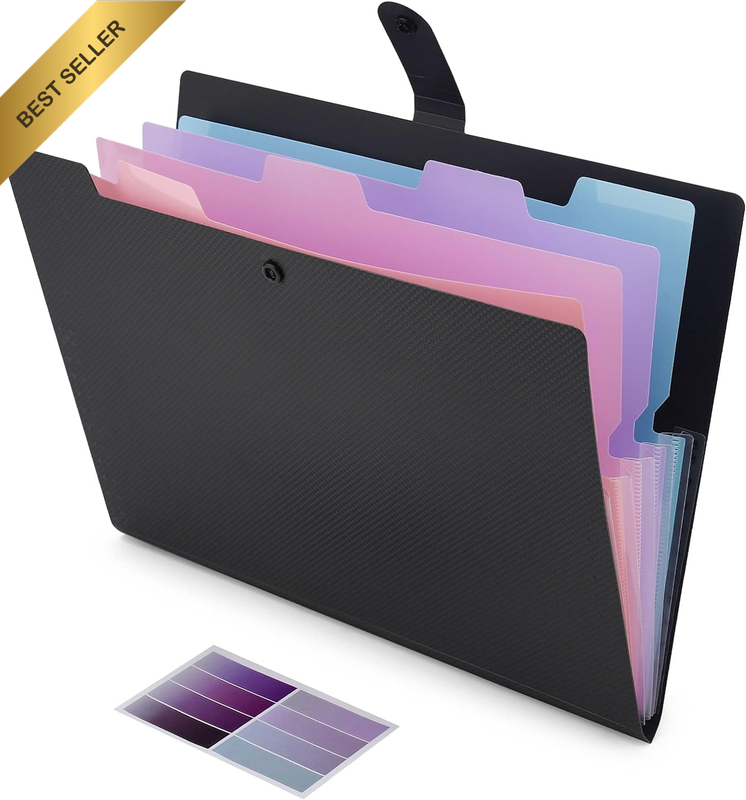 Colorful Expanding File Folder, 5 Pockets Folder with Colored Labels Portable We