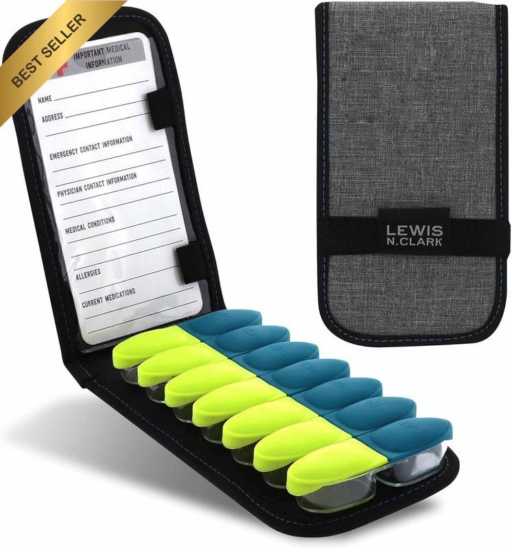Magnetic Folding Pill Organizer Supplement Case for OTC Medicine, Gray, 4 X 7.25