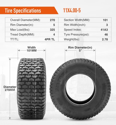 11x4.00-5 Lawn Mower Tire 4 Ply 11x4x5 Garden Turf Tractor Tire Replacement Tyre
