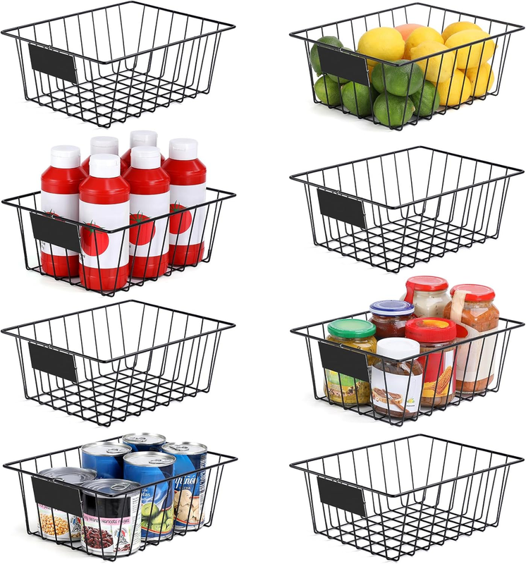 8 Pack Wire Storage Baskets for Organizing with Removable Tags, Pantry Organizat
