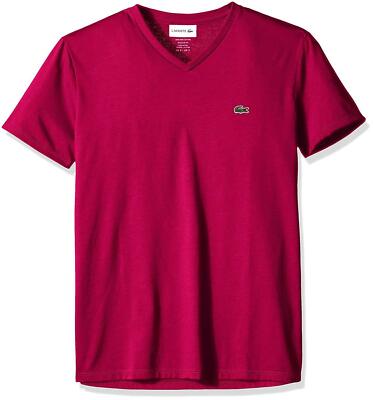 

Lacoste Персидская красная футболка из хлопка Pima с короткими рукавами и v-образным вырезом из джерси, Persian red