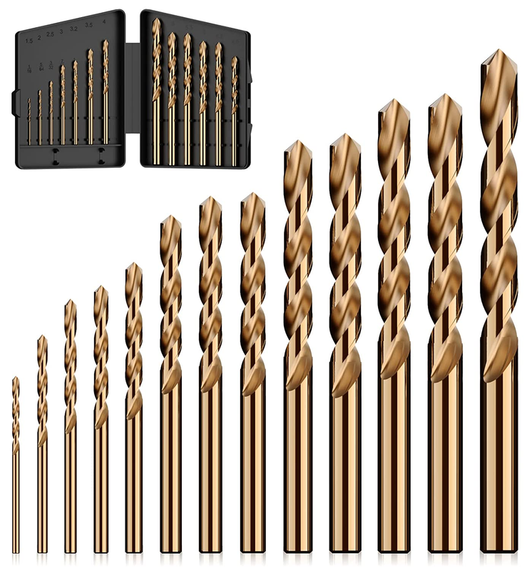 Cobalt Drill Bit Set, 13Pcs M35 High Speed Steel Bits for Hardened Metals