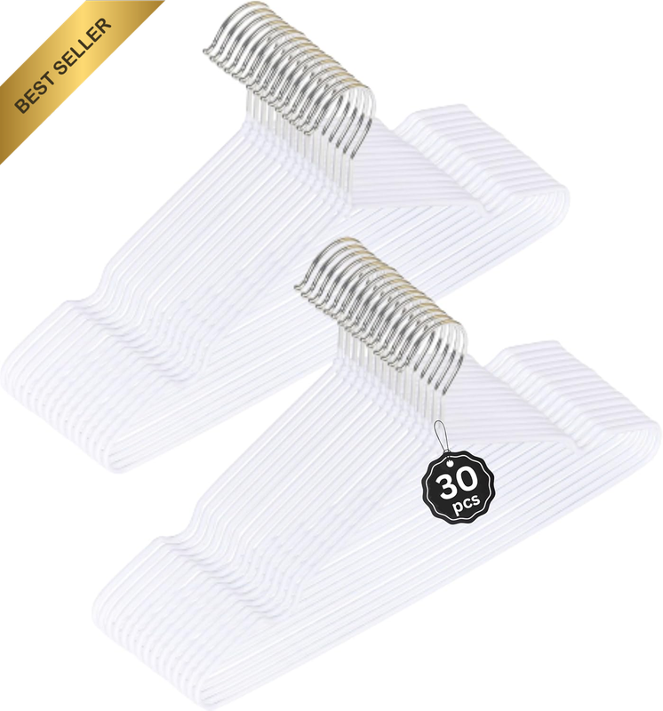 30 Pack Metal Hangers Rubber Coated White Non Slip Heavy Duty Clothes Notched