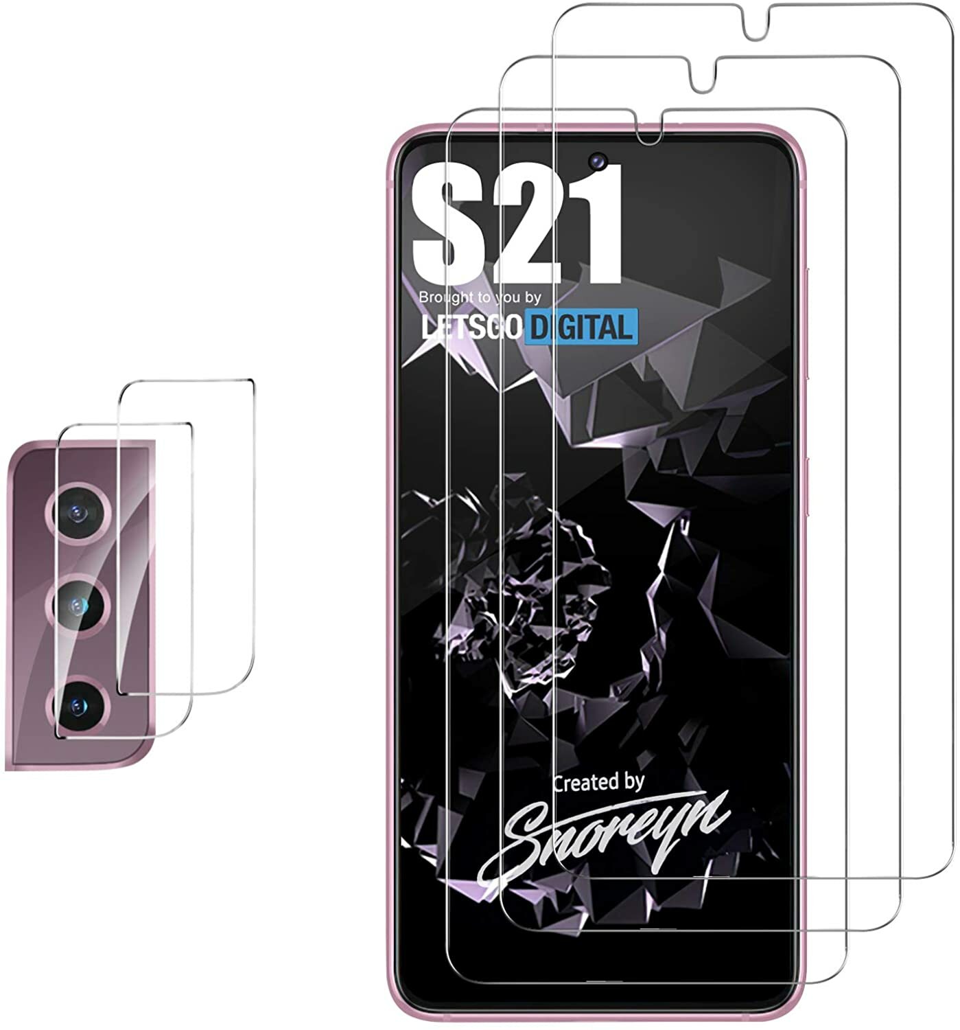 5Pcs For Samsung Galaxy S21 Tempered Glass Screen Protector Support