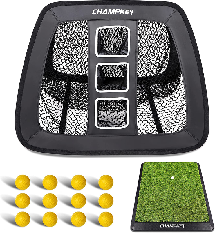 Double Sided Golf Chipping Net with Golf Hitting Mat | Come with 12 Foam Golf Ba
