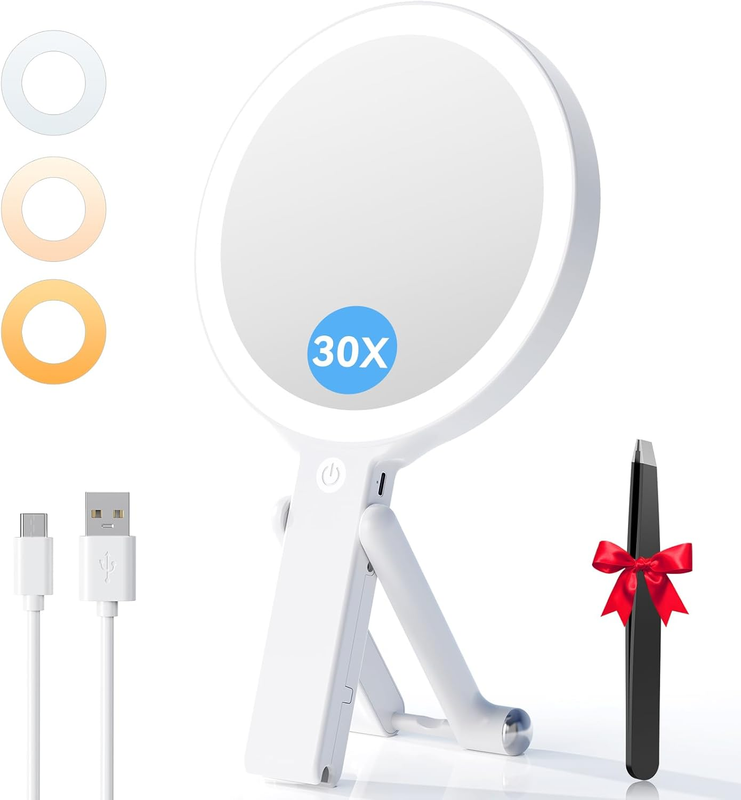 30X/1X Magnifying Mirror with Light, Double-Sided Makeup Mirror with Adjustable