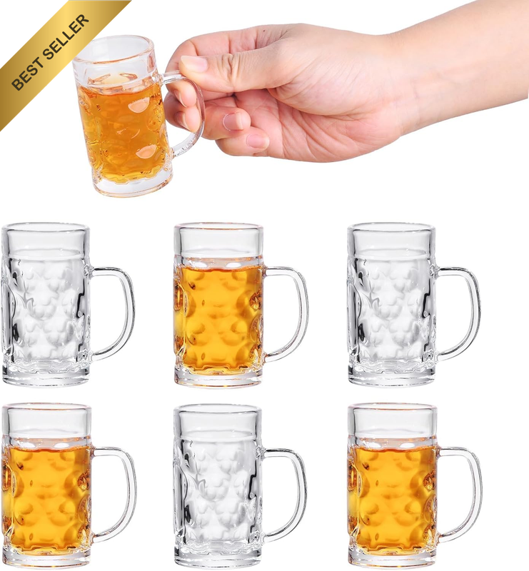 Mini Beer Mugs, 1.8Oz Mini Beer Glasses Shot Glasses with Handle for Party (Set