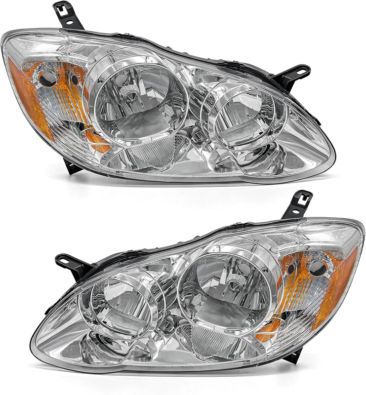 Headlight Chrome Amber Driver Passenger Side for 2003-2008 Toyota Corolla