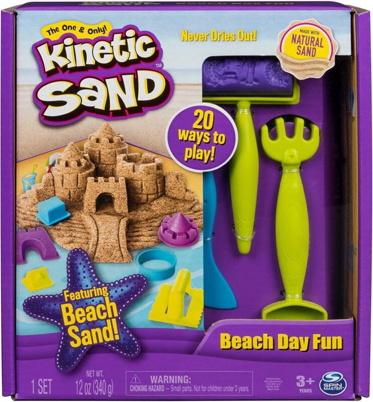 SPIN MASTER Kinetic Sand Beach Day Fun Playset w/ Castle Molds & Tools Age 3+ 