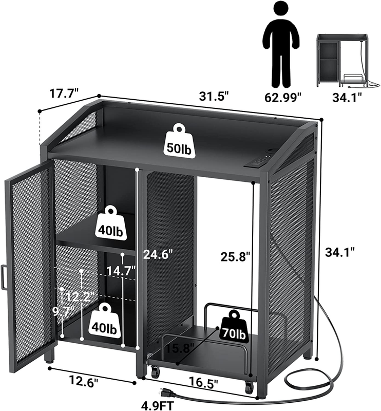 File Cabinet with Paper Shredder Stand on Wheel, Modern Vertical Filing Cabinet