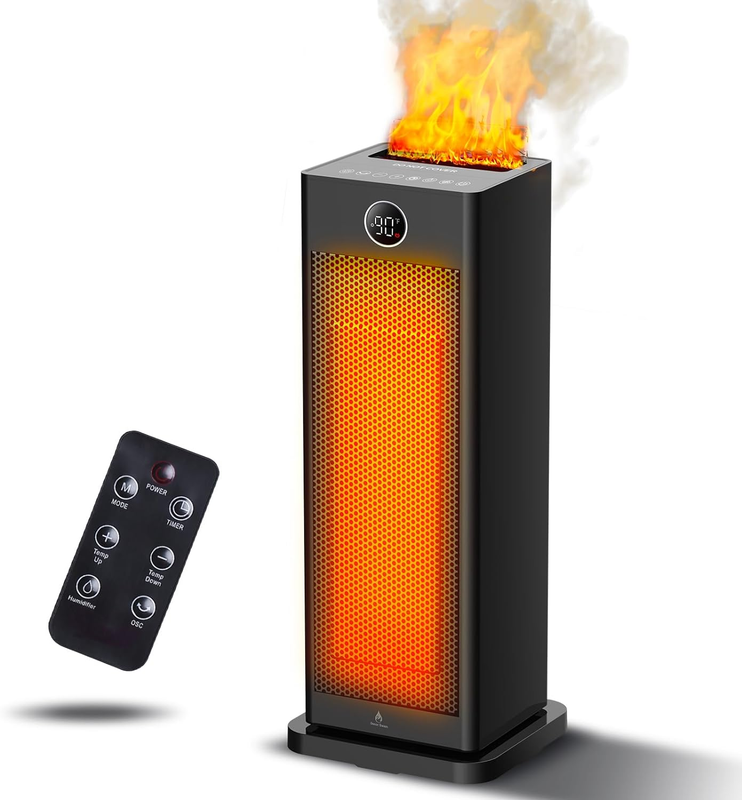 3-In-1 Upgraded Space Heater with LED Flame Effect Humidifier, Ceramic PTC Tower