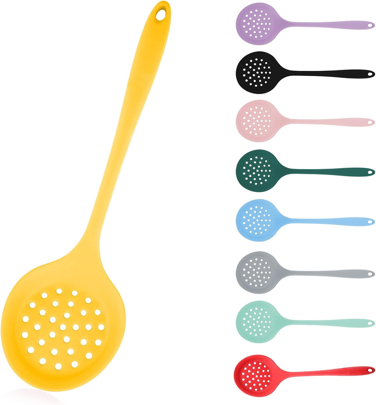 Silicone Slotted Spoon, Strainer, Skimmer - Non Stick, Heat Resistant, Yellow