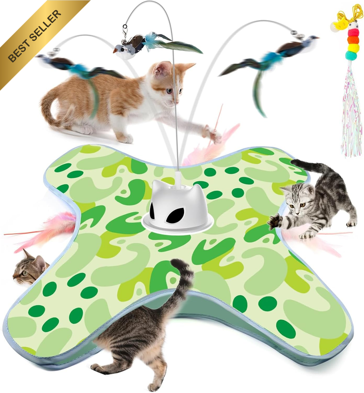 Interactive Cat Toys for Indoor Cats Hide and Seek Moving Feather Toy for Bored