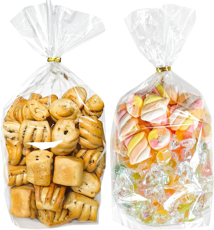6 X 9 Bottom Gusset Cellophane Gift Bags, 50Pcs Flat Bottom Clear Gifts Bags wit