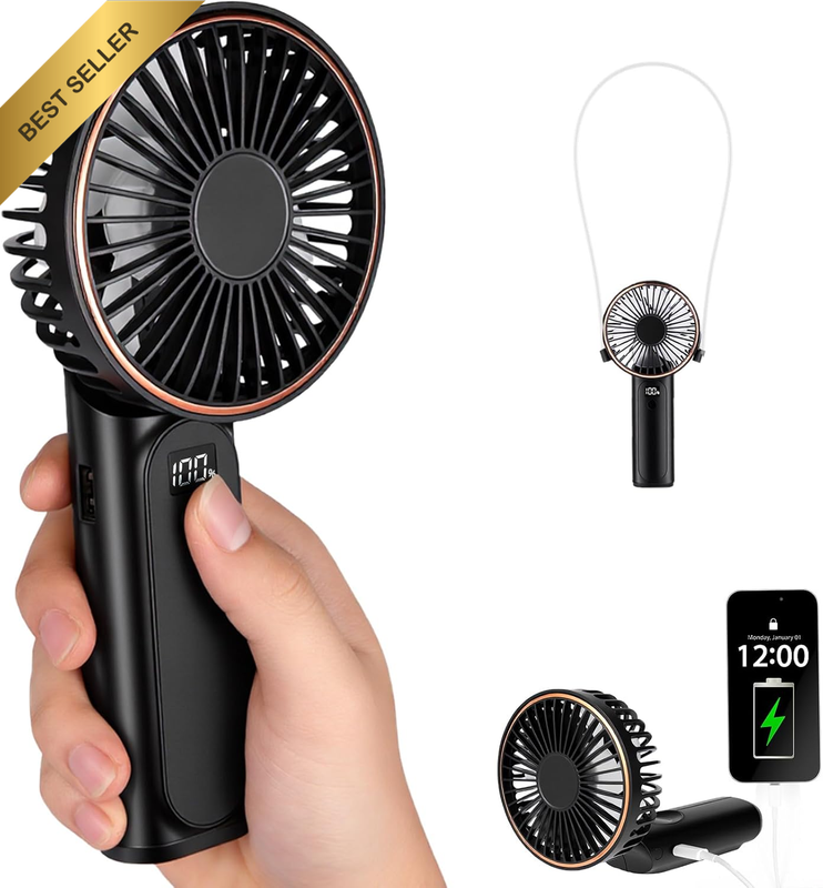 Portable Handheld Fan, 180 Adjustable, 6 Speed Wind,4000Mah, Display Electricity