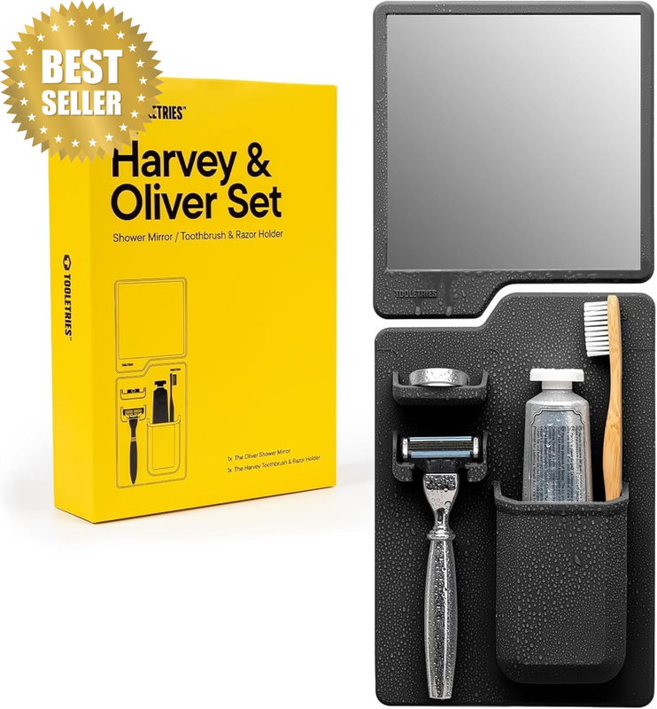 Harvey & Oliver, Shower Organizer & Shaving Mirror - Charcoal | Shower Grooming