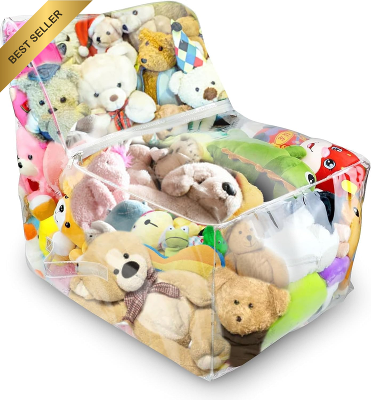 Large Clear PVC Stuffed Animal Storage Bean Bag Chair Cover - Organize & Store P