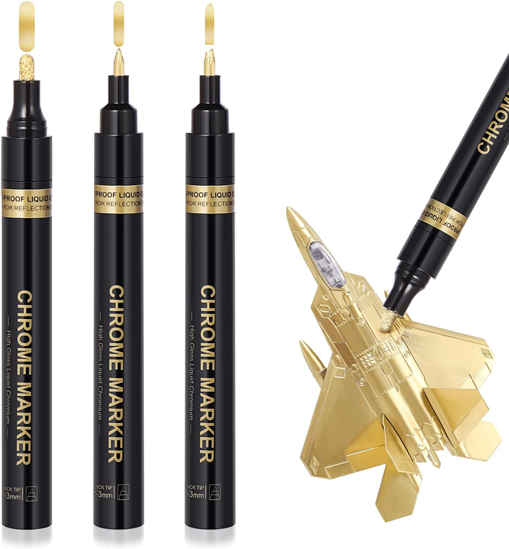 SCQAIZRX Gold Chrome Paint Pen Markers: 3 Permanent Art Liquid Chrome Marker