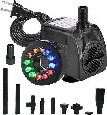 Floating Water Pump Submersible Bird Bath Fountain Aquarium Pond With LED Lights