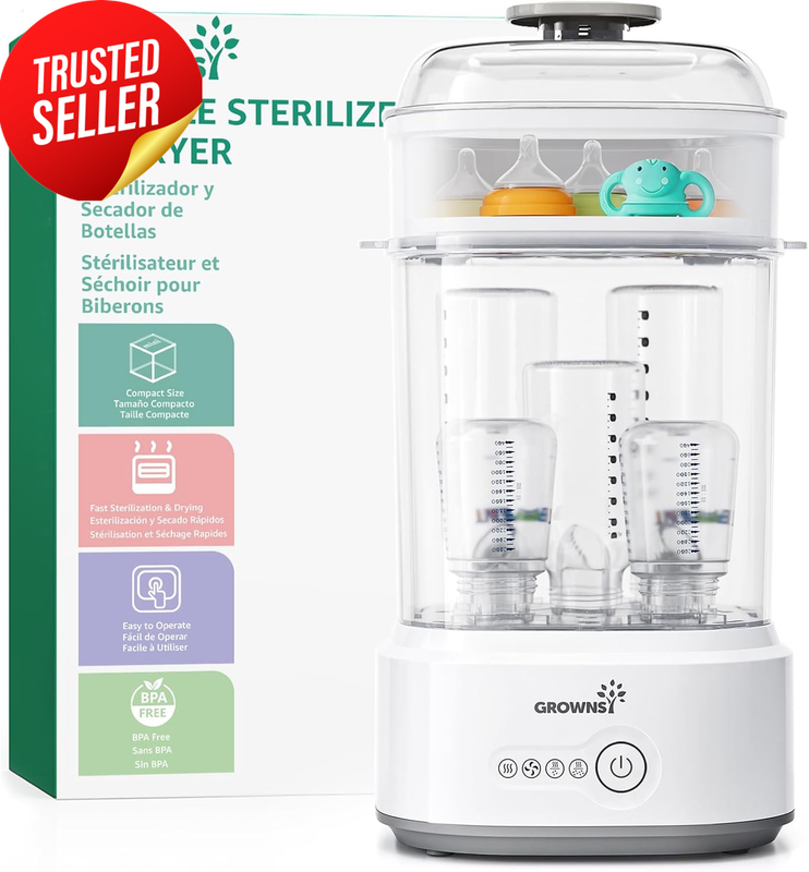 Baby Steriliser Compact Bottle Dryer 8-Minute Grey
