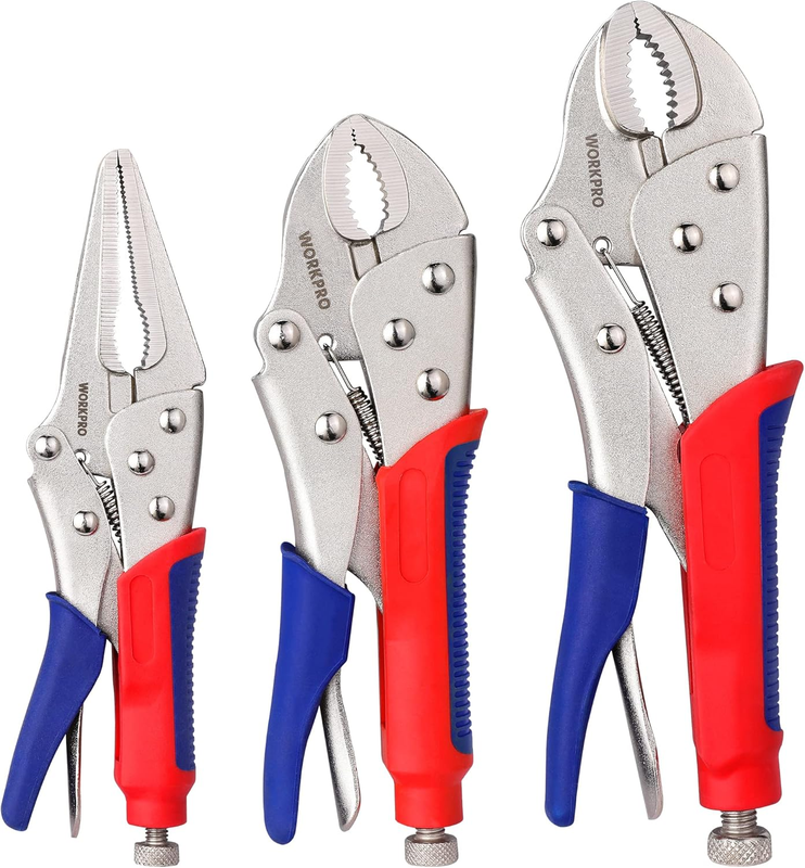 3-Piece Locking Pliers Set, 10-inch Curved Jaw, 7-inch Curved Jaw and 6-1/2-inch