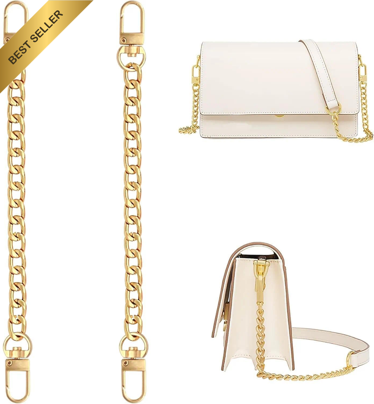 Gold Flat Bag Chain for Handbags, 2 Pack Removable Purse Strap with Attachment C