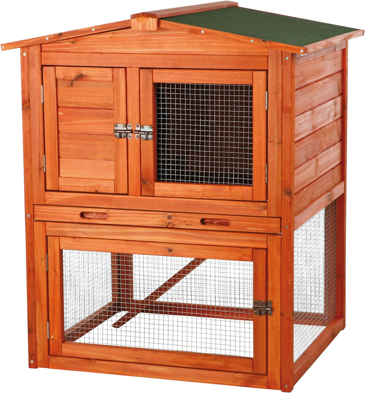 Natura Single Rabbit Hutch with Run, 2-Story with Ramp, Pull