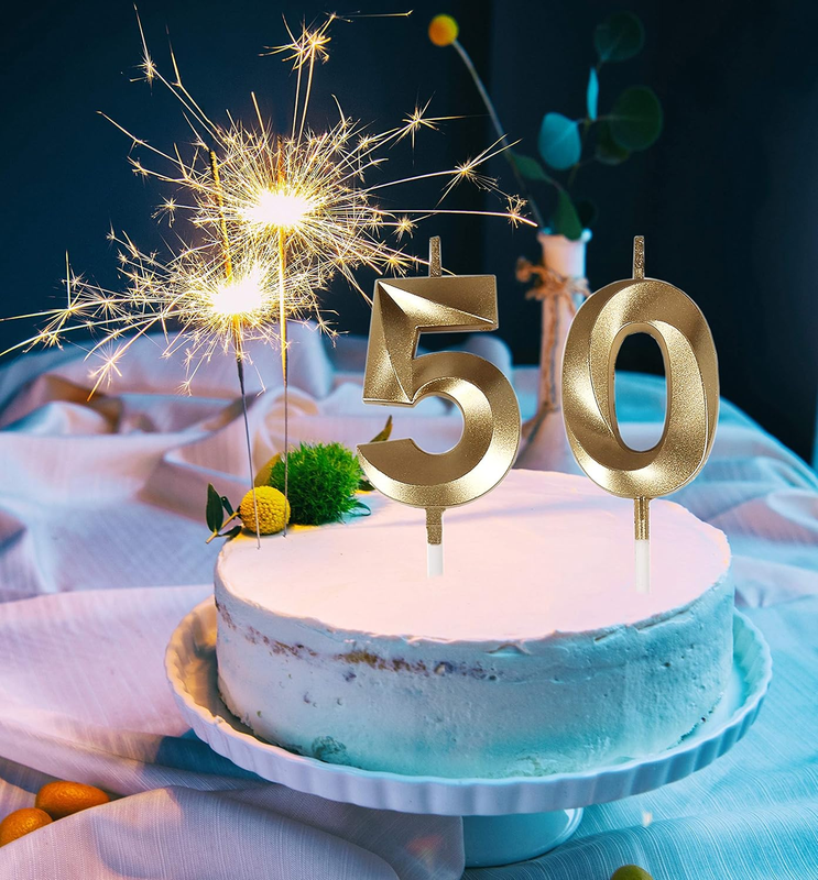 50th Birthday Candles,Gold Number 50 Cake Topper for Birthday Decorations Party