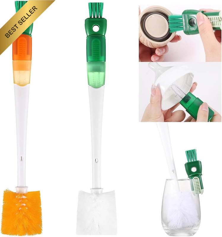 2 Pack Bottle Brush Set, 5 in 1 Long Handle Water Bottle Cleaning Brush for Stan