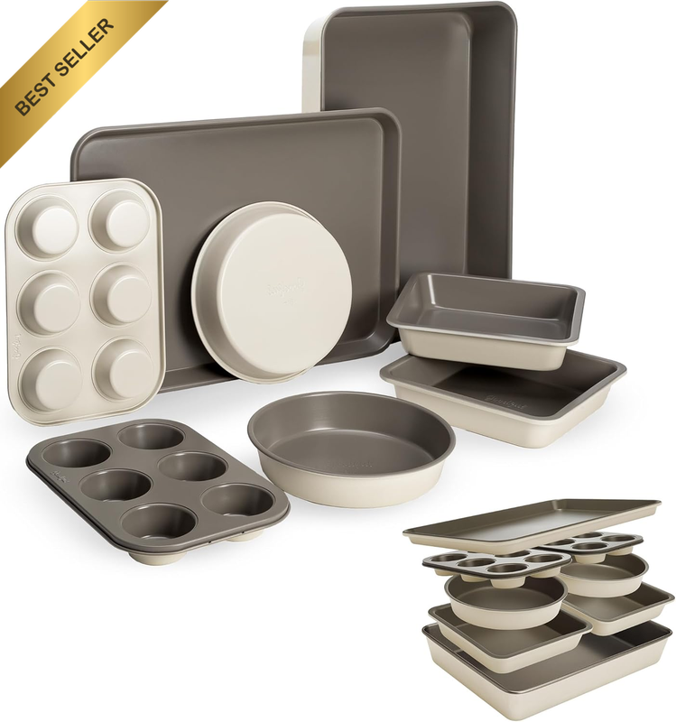 All-In-One Nonstick Bakeware Set, Stackable and Space Saving Design Includes rou