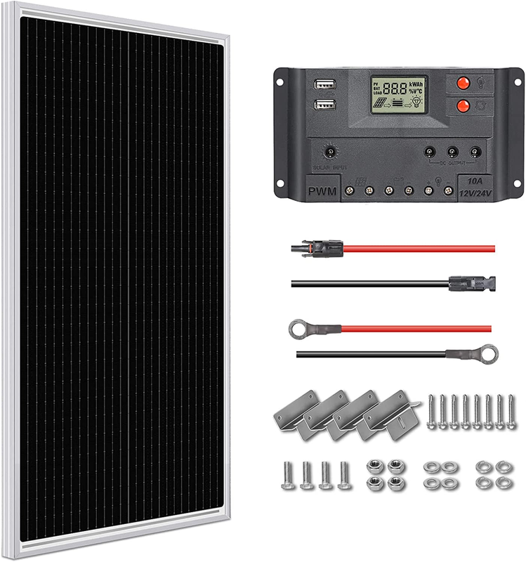 100 Watt 12 Volt Solar Panel Starter Kit, with 10A PWM Charge Controller, High E
