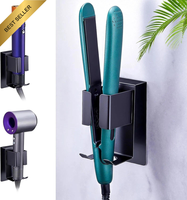 Wall Mounted Hair Dryer and Straightener Holder, Heat Resistant Organizer for Ba